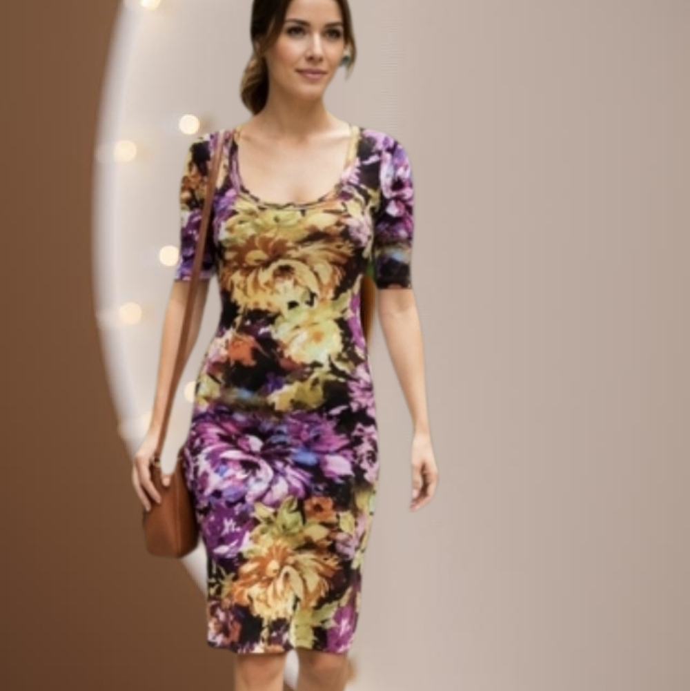 KAREN KANE Unique Floral Lined Mesh Bodycon Sophisticated Dress Like New XL